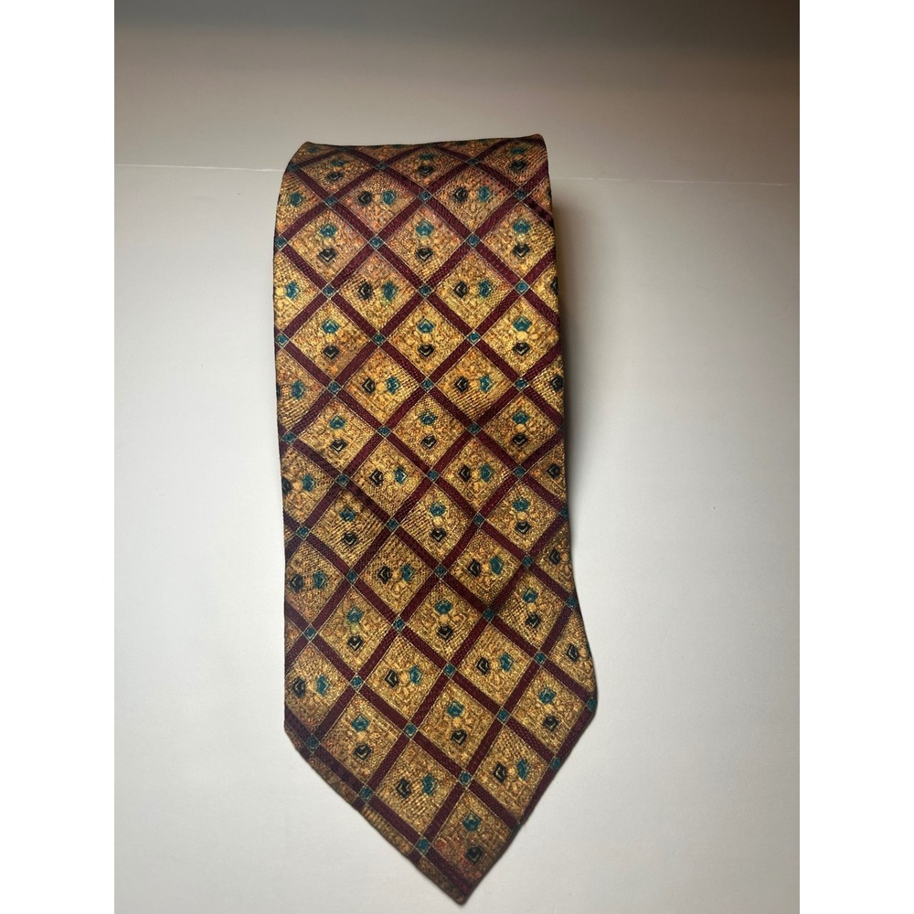 Astratto Silk Geometric Pattern Necktie Burgundy Gold Teal Men's Formal Accents
